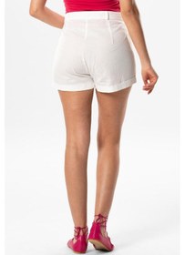 Resim Fulya Keten Düğmeli Kısa Yazlık Şort Beyaz Byz Beyaz 