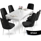 Resim Canisa Concept Nev Serisi 80 x 132 cm Açılabilir Beyaz Mutfak Masa Takımı 6 Sandalye Gold Halkalı 