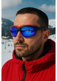 Resim Esrada Kayak Gözlüğü Antifog Ventilli Uv Korumalı Güneş Kar Gözlük Mavi Aynalı Snowboard Sporu 03 Kırmızı 