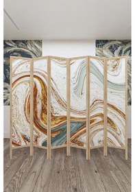 Resim Doğal Ahşap Soyut Tek Taraf Baskılı 6 Kanat Paravan 000076 