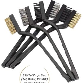 Resim 3'lü Tel Fırça Seti (Tel, Bakır, Plastik) – Araba Detay Temizlik Için Yağ, Kir ve Pas Sökücü Fırça 