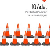 Resim İleri Trafik 10 Adet PVC Trafik Konisi 50 cm Reflektifli Ağırlıklı Trafik Dubası Seti 