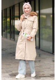 Resim Bestenur Leon Seyyar Kapüşonlu Mont 594 - Taş 