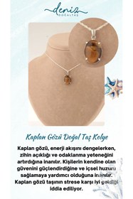 Resim Deniz Doğal Taş Sertifikalı Kaplan Gözü ( Taşlar) Doğaltaş Kolye Ucu Gümüş Zincir Dahil M178 