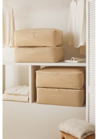 Resim Home Wave 4'lü Büyük Boy Bej Pötikare Baza Altı Hurç Set 62 x 46 x 22 cm 