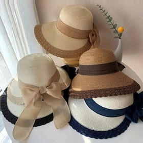 Resim Yeni Yıl Kadın Plaj Büyük Kenarlı Katlanabilir Doğal Saman Güneş Şapkası, Dokuma, Tüysüz, Güneş Korumalı ve Gölgelikli, Tatil, Açık Hava 