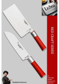 Resim Lazbisa MFT-472 Red Craft Serisi Mutfak Şef Bıçak Seti Et Ekmek Sebze Bıçağı Günlük Kullanım Kırmızı 
