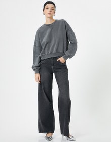 Resim Bisiklet Yaka Sweatshirt Soluk Efektli Standart Kesim Üç İplik Şardonlu 