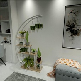 Resim Dekoratif Metal Çiçeklik Ferforje Ahşap Çiçeklik Saksılık Beyaz (479199364) 