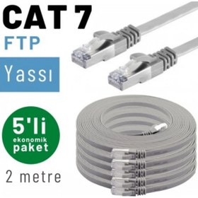 Resim IRENIS 5 Adet 2 Metre Cat7 Kablo Yassı Ftp Ethernet Network Lan Kablosu, Gri 