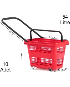 Resim Marketix Tekerlekli Plastik Market Alışveriş El Sepeti 54 Litre Kırmızı 10 Adet 