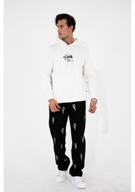 Resim HLT Jeans Erkek Şimşek Baskılı Baggy Fit Likrasız Rahat Kesim %100 Pamuk Loose Jean Kot Pantolon Mcqueen 001 