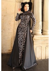 Resim Raika Moda Frezya Parıltılı Şık Tesettür Abiye Kahverengi 