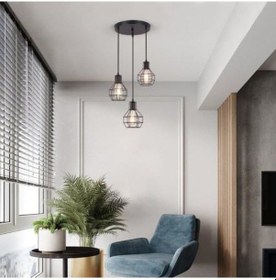 Resim Riolight Retro1,rustik,vintage Siyah Kafes 3xe27 Duylu Metal Sark Siyah 