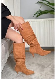 Resim Asmi Shoes Kadın Oslo Topuklu Körüklü Şık Tarz Günlük Rahat Çizme Taba taba 