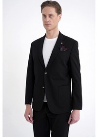 Resim Comfort Fit Çift Yırtmaç Torba Cep Metal Düğmeli Siyah Blazer Ceket C 734 