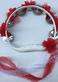 Resim Limelia Kırmızı Çiçeklerle Süslenmiş Nedime Tefi Düğün Ve Kına Için Plastik Tef 10 Adet 