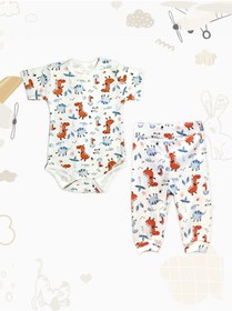 Resim babywest Erkek Bebek Kıyafetleri %100 Pamuk 2li Set Pijama Takımı Dino Desenli Bebek Alt Üst Set Bebek Giyim 