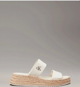 Resim Calvin Klein Kadın Tuval Platform Espadril Sandalet Beyaz 