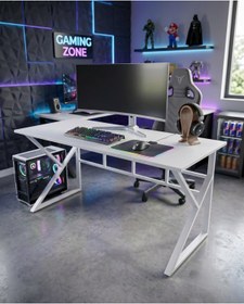Resim TEKATEL Oyuncu Masası Metal ayaklı Çalışma Masası Gaming Masa Bilgisayar Masası Ofis masası Beyaz 140X60 