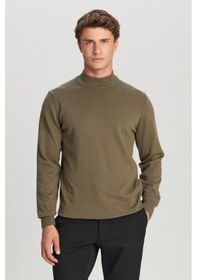 Resim AC&Co / Altınyıldız Classics Erkek Hakı Pamuklu Standart Fit Normal Kesim Yarım Balıkçı Yaka Triko Kazak Haki 