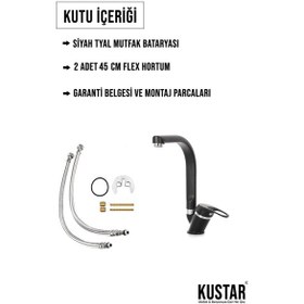 Resim Kustar Mix Tyal Balık Sırtı Boru Mutfak Eviye Bataryası Siyah 