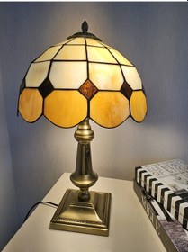 Resim Yüceeller El Yapımı Eskitme Vitray Masa Lambası Abajur Kahverengi 