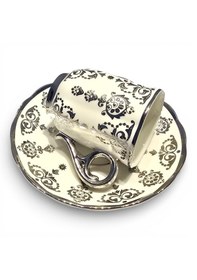 Resim Sudedi Home Gümüş Desenli Beyaz Porselen Türk Kahvesi Fincan Takımı 4 Kişilik Lüks Seri Beyaz - Gümüş 