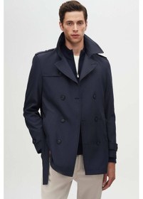 Resim D's Damat Ds Damat Regular Fit Lacivert Apoletli Beli Kemerli Pardösü/Trenckot 1HF08ORT00013 Lacivert 