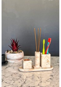 Resim Betonmall Marble Serisi Diş Fırçalık Banyo Seti Bej 