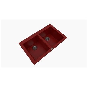 Resim Polex Cristalüx Granit Evye P-2XLN Bordo 2 Hazneli Tezgah Altı Ve Tezgah Üstü Mutfak Evyesi 80.5x51.5 CM 