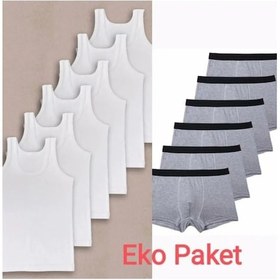Resim Tezzgelsin Erkek Çocuk İkili Set Pamuklu Penye 6 Atlet 6 Boxer Beyaz Gri 