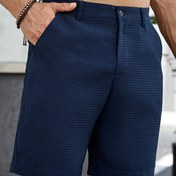 Resim Erkekler için Lacivert Rahat Yazlık Şortlar Eğik Cepli - Nefes Alabilen Polyester, Düğme Kapatma, Makinede Yıkanabilir, Günlük Giyim İçin Rahat Kalıp 