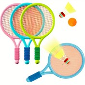 Resim 4'lü Set Plastik Badminton Tenis Elastik Yüzeyli Raket ve 2 Toplu Badminton ile Masa Tenisi İş Birliği Etkileşimli Oyun Fiziksel Egzersiz Eğitim Aracı, Açık Hava Sporları Parti Doğum Günü Hediyesi ZSY 