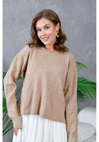 Resim Park Karon Kadın Bisiklet Yaka Yırtmaçlı Triko Kazak CAMEL Camel 