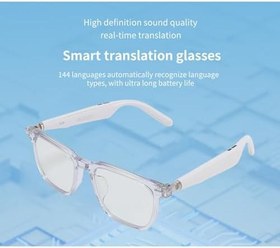 Resim Akıllı gözlük, AI - mikrofonlu çeviri gözlüğü, gerçek zamanlı video çevirisi Bluetooth güneş gözlüğü, 100'den fazla dil, Music Calling desteği (siyah) (beyaz) 