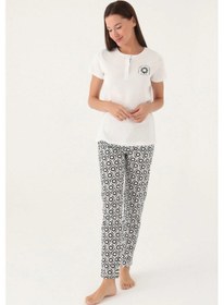 Resim Pierre Cardin 8785 Pamuk Kısa Kol Kadın Pijama Takımı Krem 