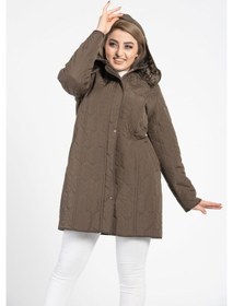 Resim Vetre Kadın Kapitone Mont (95 Cm) Haki Büyük Beden 1016 Çok Renkli 