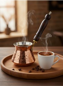 Resim Ludıa İşlemeli Ahşap Saplı El Yapımı Eskitme Bakır Cezve M3 