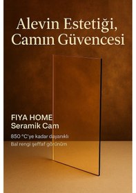 Resim 12.5 X 32.5 Yüksek Isıya Dayanıklı Şömine Kuzine Soba Camı 4 Mm - Seramik Cam Bal Rengi, Şeffaf 