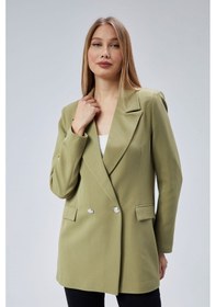 Resim Açık Haki Oversize Dokuma Blazer Ceket Siyah 