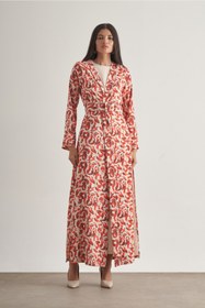 Resim Mizalle Kırmızı Botanik Desenli Kimono Takım 
