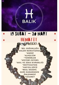 Resim Gümüştel El Sanatları Sertifikalı Burç Taşı Balık Burcu Hematit Taşı Bileklik Gri 
