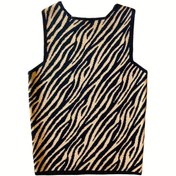 Resim SHOP FOR ALL Zebra Desenli Bisiklet Yaka Kahverengi Siyah Kolsuz Crop Bluz 