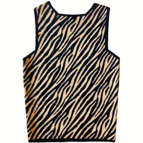 Resim SHOP FOR ALL Zebra Desenli Bisiklet Yaka Kahverengi Siyah Kolsuz Crop Bluz 