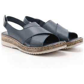 Resim Gönderi R Mavi Antik Cırt Bantlı Dolgu Topuk Hakiki Deri Sandalet Mavi 