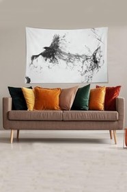 Resim Pelangi Beyaz Kartal Desenli Leke Tutmaz Kadife Kumaş Duvar Örtüsü Duvar Halısı Tapestry YWLL451, 70 x 100 
