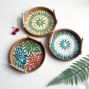 Resim 1 adet Boho Rattan Örgü Tepsi, Kabuk Saplı, Açık Üst Depolama Organizatörü, Pencere Görünümü Tasarımı, Ev Dekoru Aksesuarı, Raflar 
