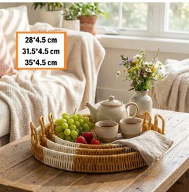 Resim By Nevser İç İçe Geçebilen 3 Lü Yuvarlak Plastik Rattan Tepsi Seti Çift Renkli Hasır Görünümlü Çok Amaçlı Servis Ve Sunum Tepsileri Diğer 