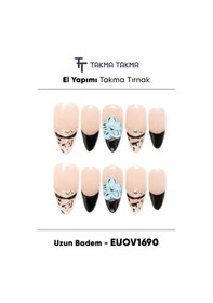 Resim Euov1690 Uzun Badem 10'lu Tekrar Kullanılabilir El Yapımı Protez Takma Tırnak Xs 